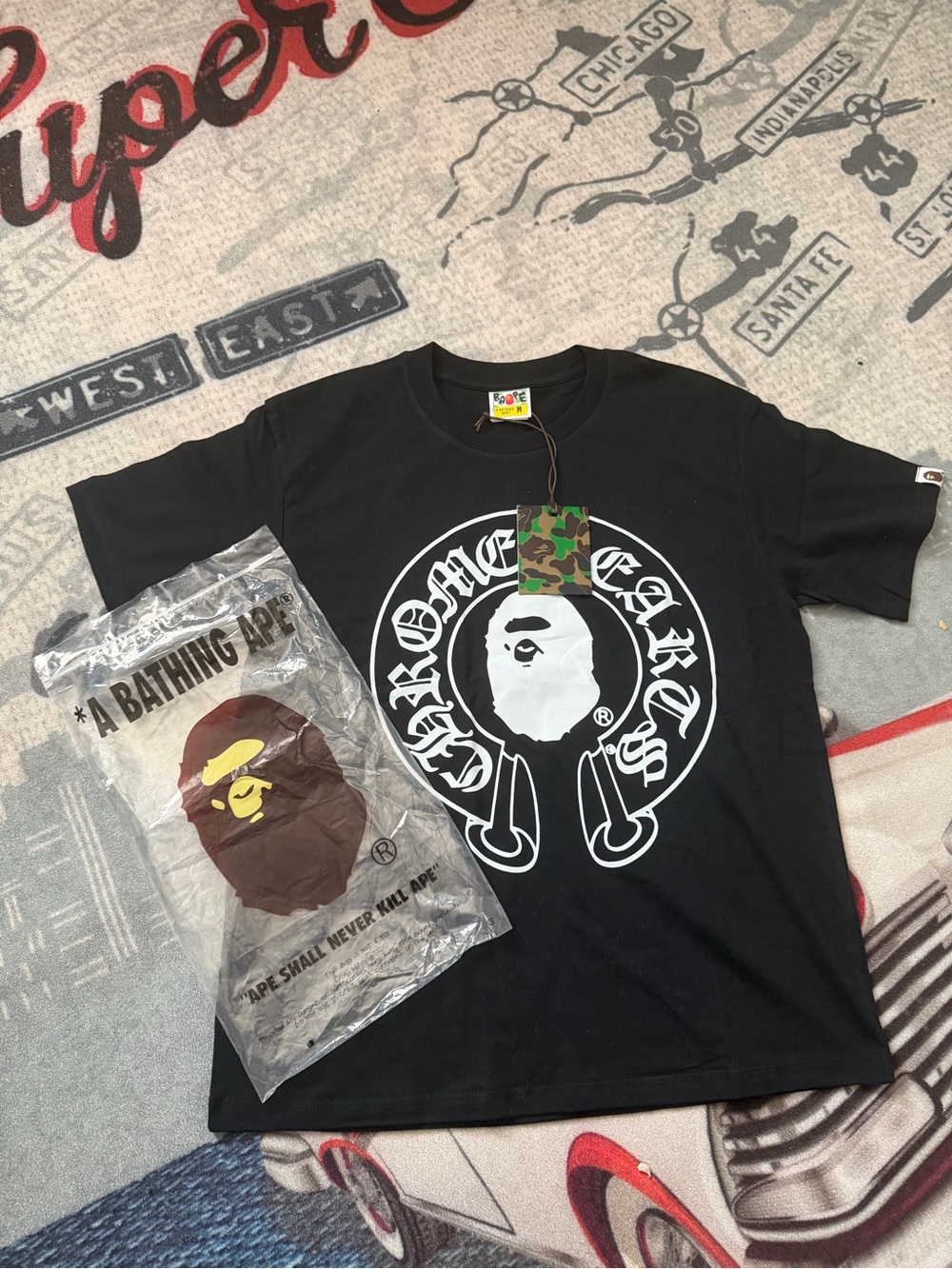 Bape X Chrome Heart T Shirt Size M